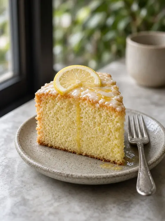 A slice of lemon cake, sample photo used in café demos
