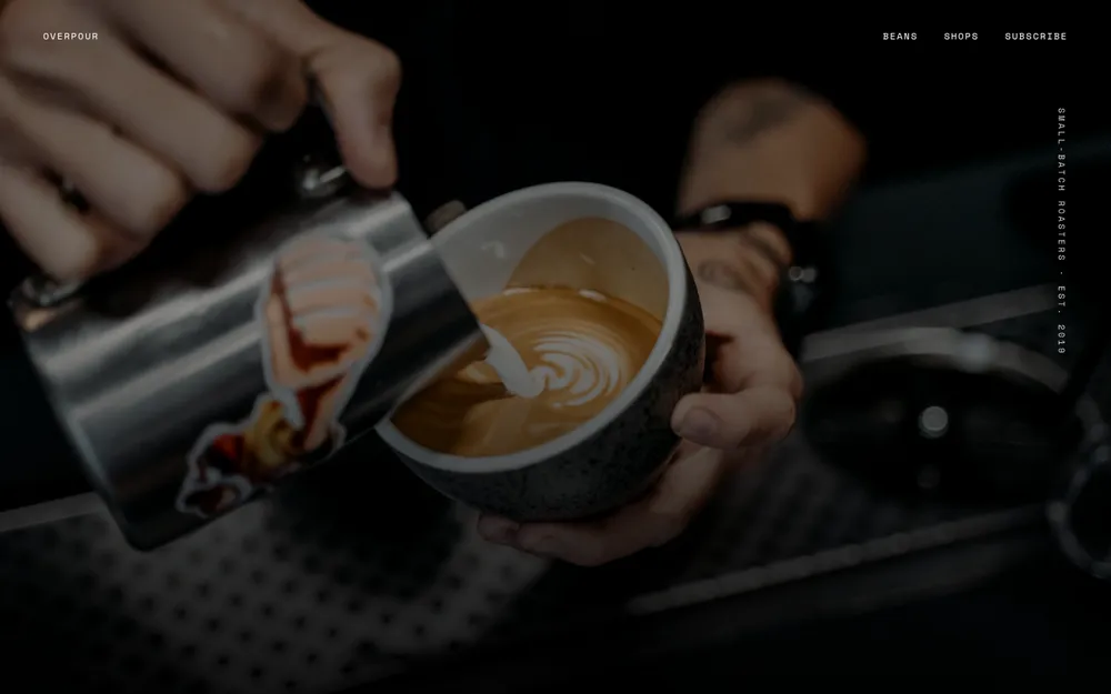 Overpour, specialty coffee bar website