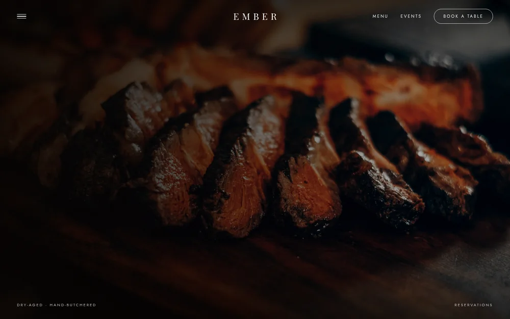 Ember, charcoal grill restaurant website