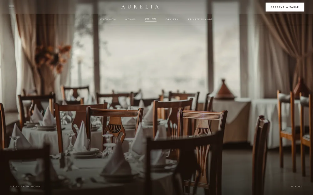 Aurelia, seaside lunch restaurant website