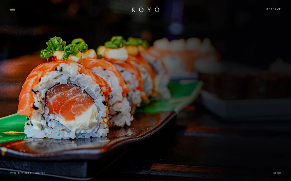 Kōyō, omakase restaurant website