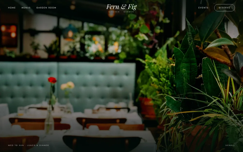 Fern & Fig, garden restaurant website